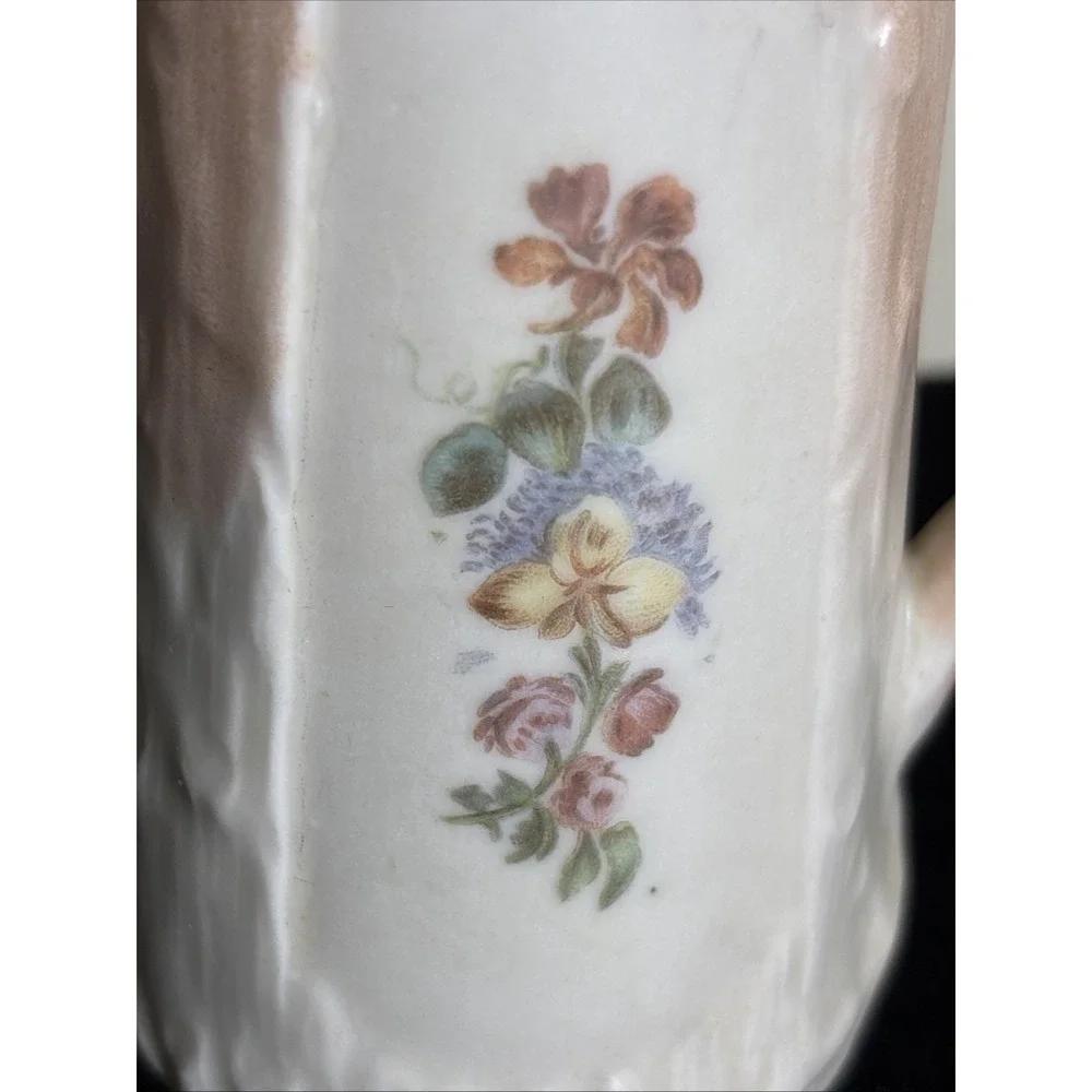 Vintage Tree Trunk Flowers Porcelain Creamer With Branch Handle  Pinkish Peach
